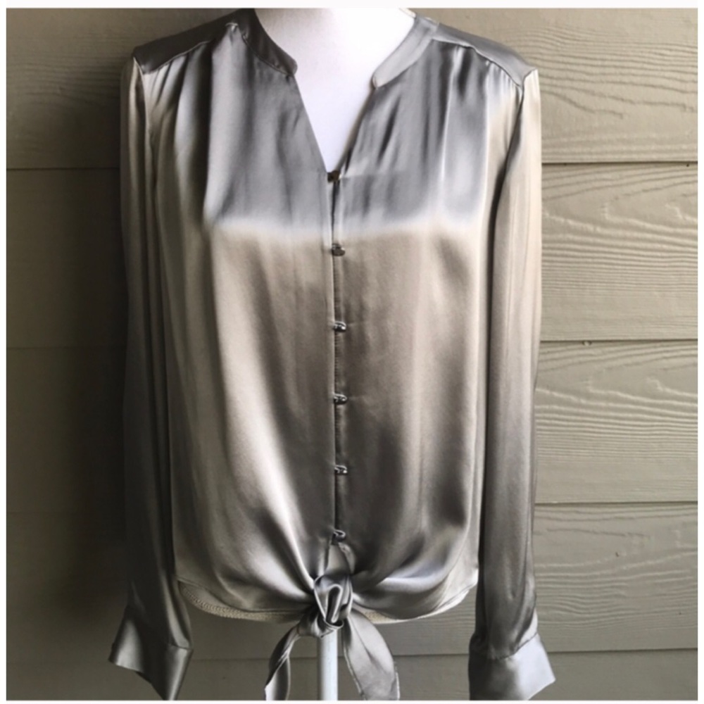 Antonio Melani 100% Silk Silver Button Down Blouse